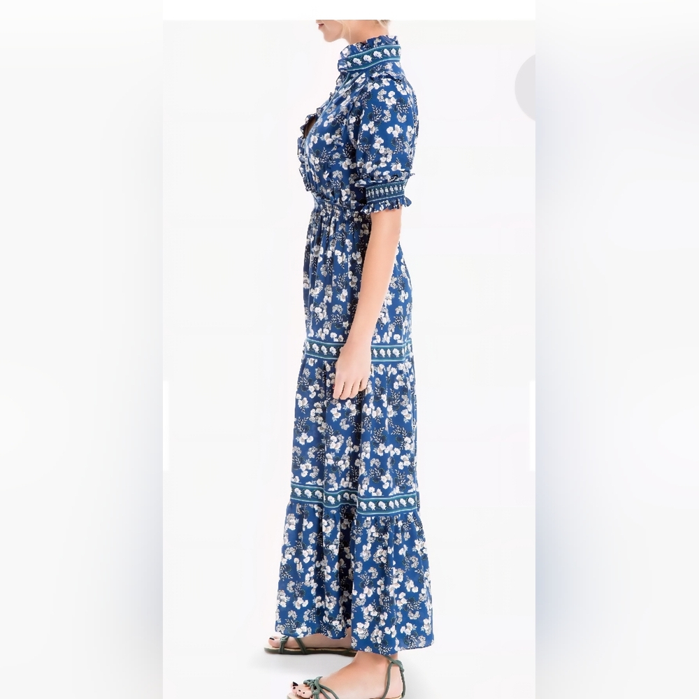 Floral Blue Maxi Dress . Max StudioMaxi Short Sleeve Floral Print Tiered Dress. - Picture 4 of 8